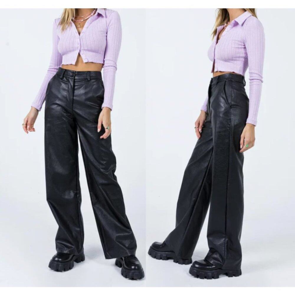 Princess Polly Jessie Black High Rise Faux Leather Trousers